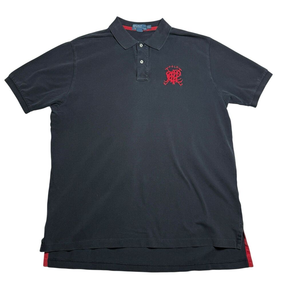 Vintage Polo Ralph Lauren Mens Polo Shirt XXL Black Embroidered Red Crest 90s